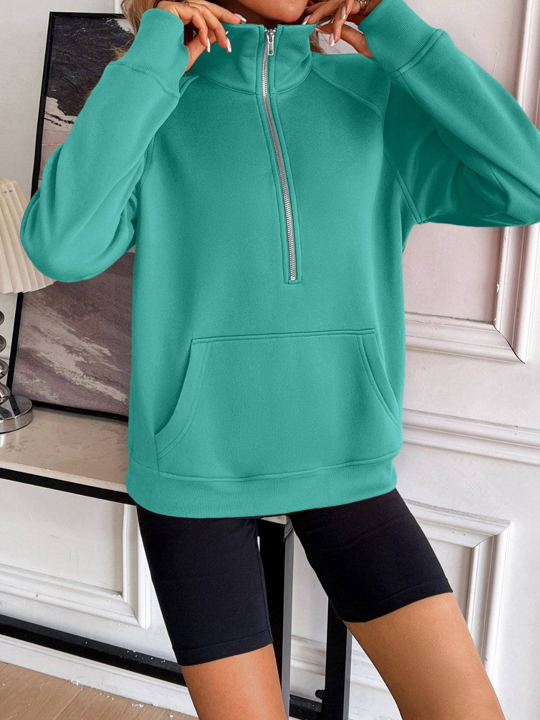 Ivy Lane Half Zip Raglan Sleeve Sweatshirt 