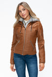 YMI Faux Layered Double-Zipper Jacket with Fuzzy Hood 