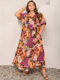 Plus Size Printed V-Neck Half Sleeve Maxi Dress 