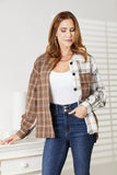 Double Take Plaid Contrast Button Up Shirt Jacket 