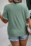 Plus Size Eyelet V-Neck Petal Sleeve Blouse 