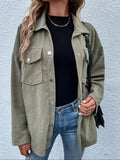Snap Down Collared Neck Drop Shoulder Jacket 