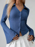 Button Up Flare Sleeve Shirt 