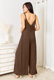 Double Take Full Size Soft Rayon Spaghetti Strap Tied Wide Leg Jumpsuit 