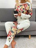 Shiny Printed Round Neck Top and Pants Lounge Set Lingerie & Nightwear