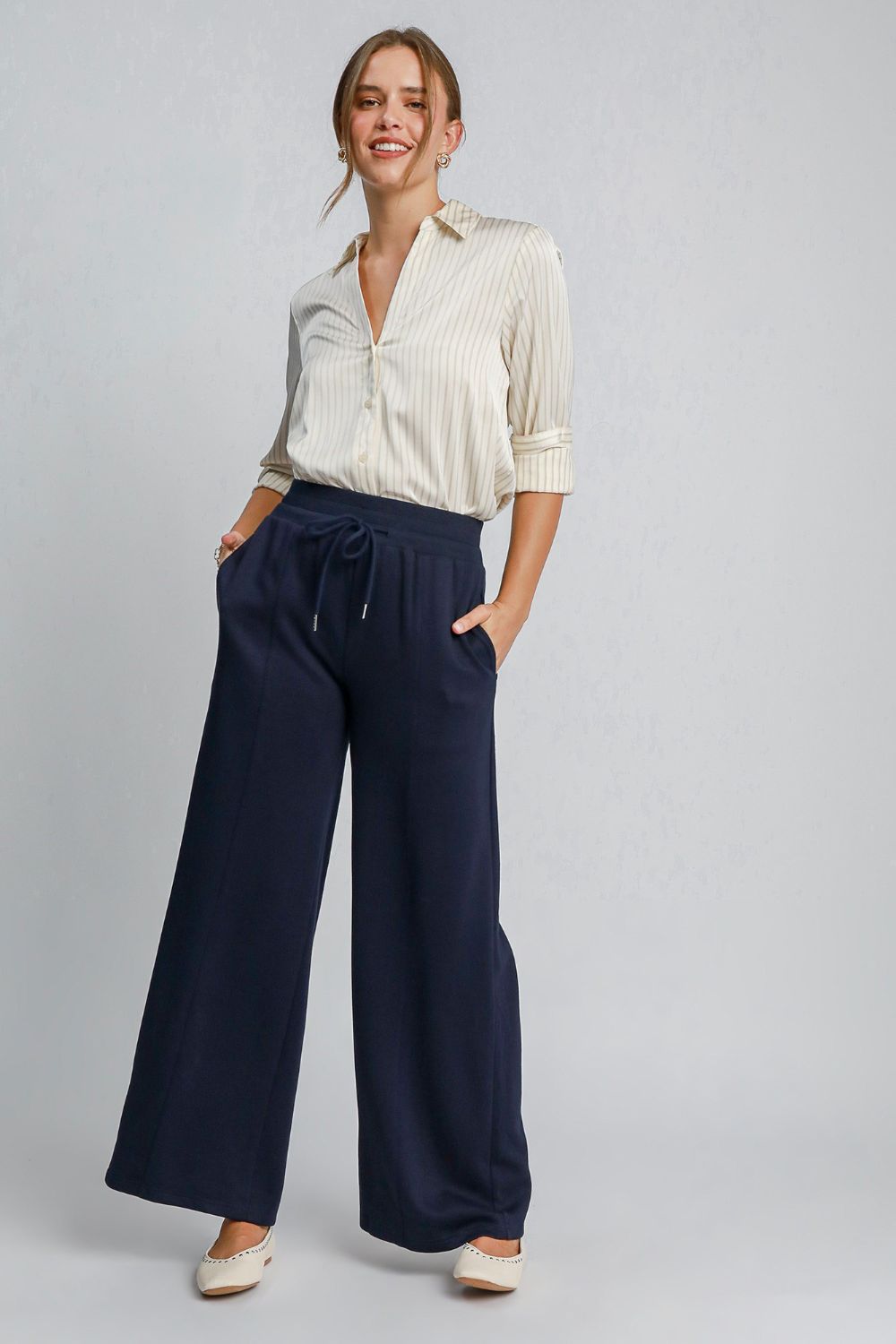 Umgee Drawstring Wide Leg Pants with Pockets 