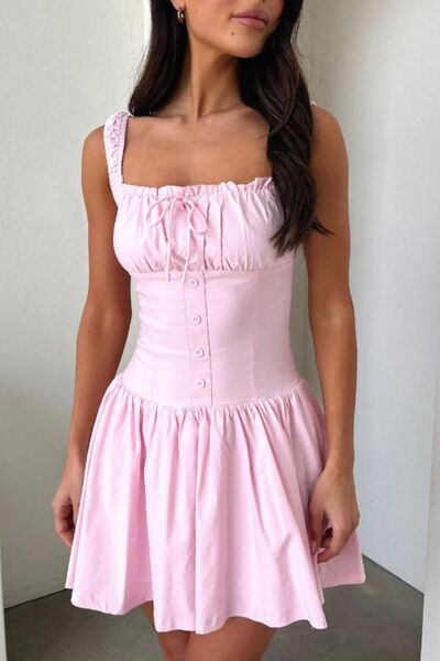 Decorative Button Square Neck Cami Dress Dresses