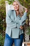 Plus Size Textured Johnny Collar Long Sleeve Sweatshirt 