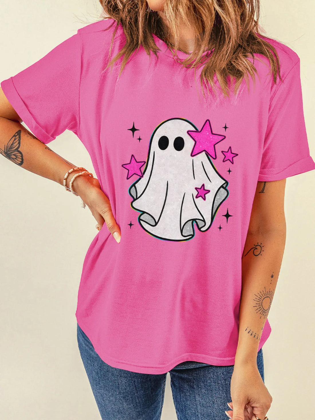 Ghost Graphic Halloween Round Neck T Shirt 