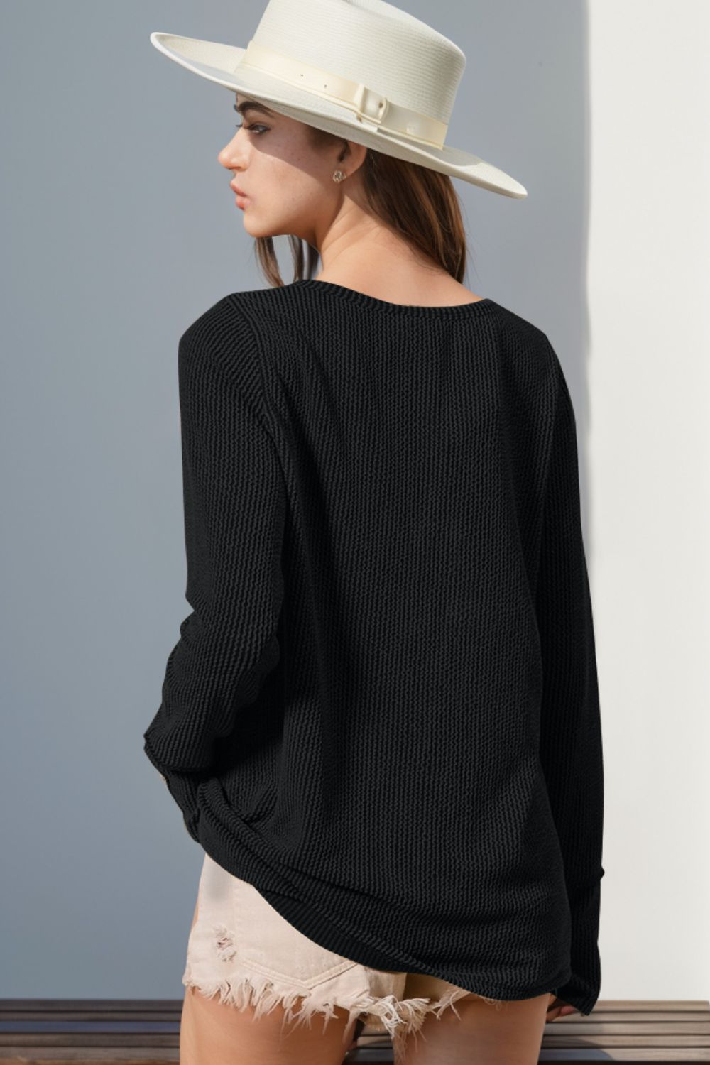 Double Take Full Size Notched Thumbhole Long Sleeve T-Shirt 
