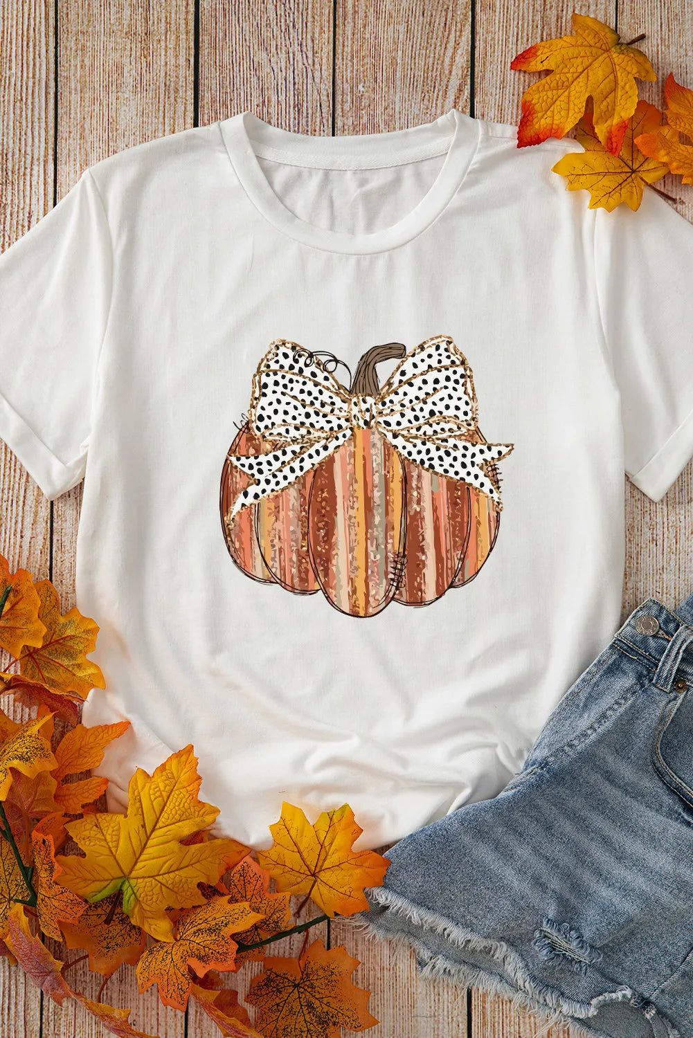Full Size Pumpkin Round Neck Short Sleeve T-Shirt 