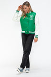 Love Me Now PU Leather Contrast Snap Down Bomber Jacket 