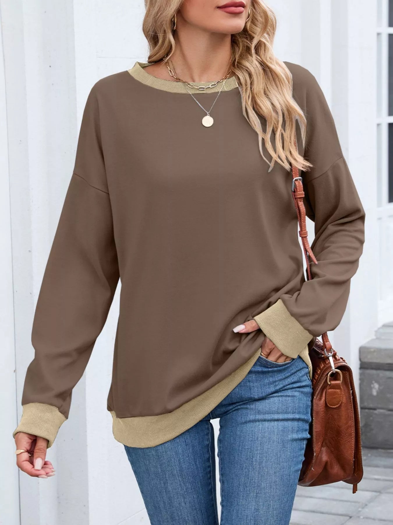 Contrast Trim Long Sleeve Sweatshirt 