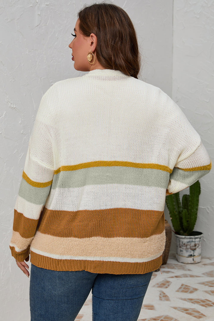 Plus Size Color Block Long Sleeve Cardigan 