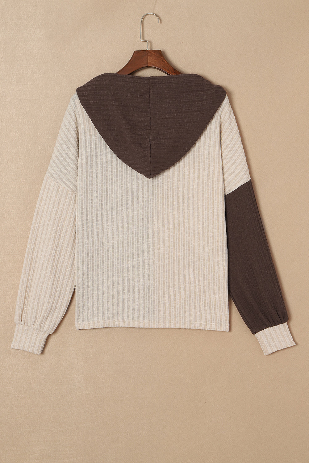 Color Block Quarter Button Long Sleeve Hoodie 