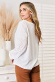 Shiny Eyelet Dropped Shoulder Round Neck Blouse 