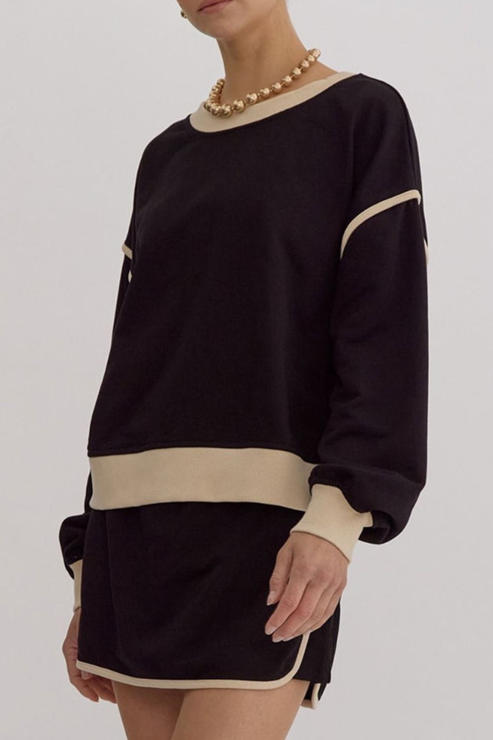 Contrast Trim Round Neck Top and Skort Set 