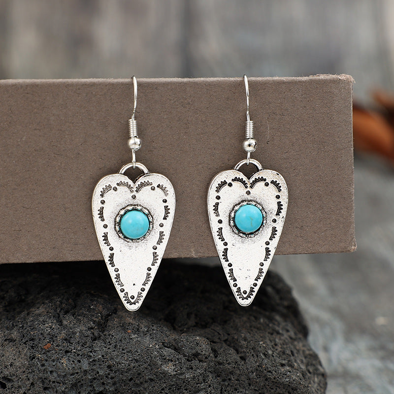 Alloy Turquoise Heart Dangle Earrings 