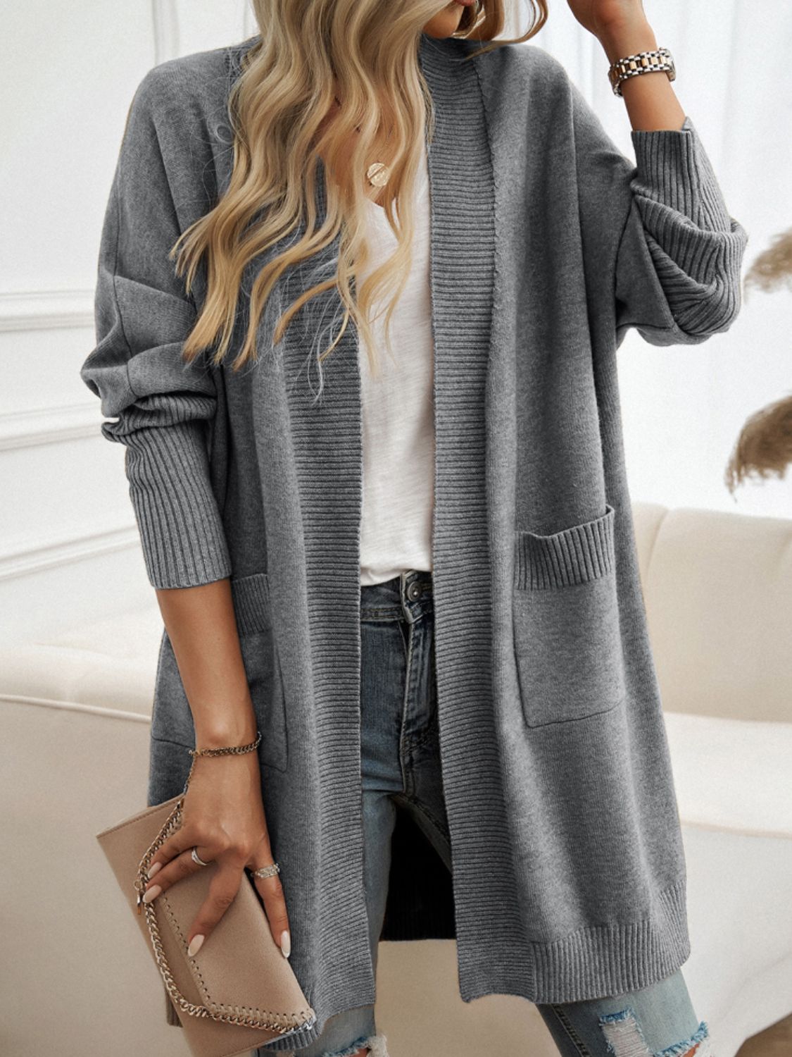 Devine Open Front Long Sleeve Cardigan 