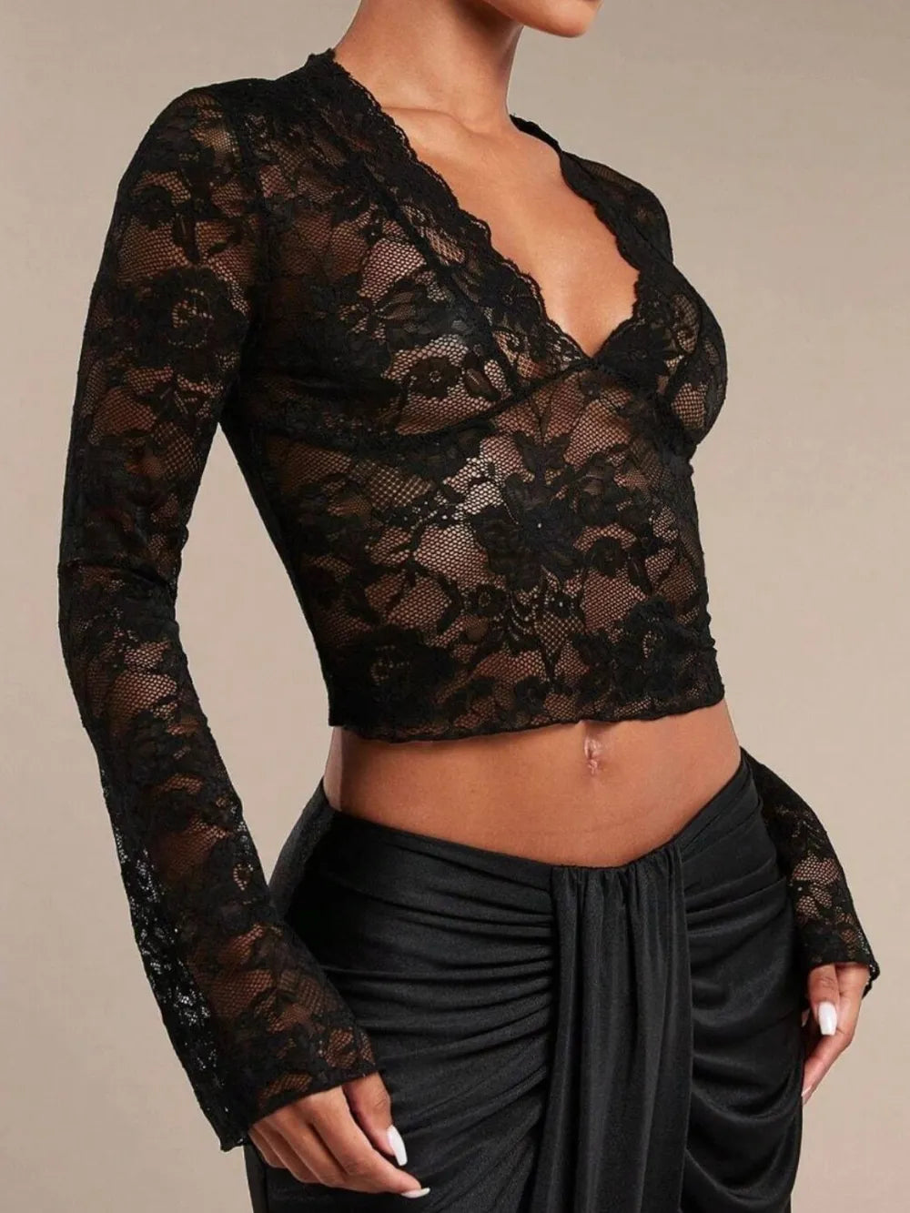 V-Neck Flare Sleeve Lace Top 