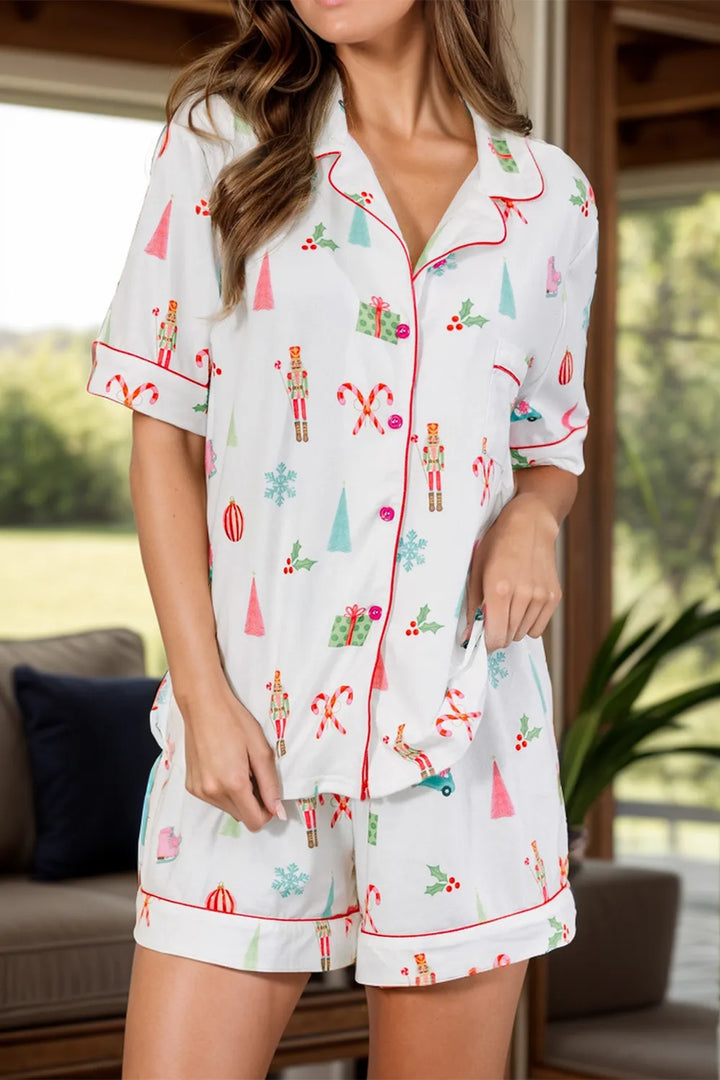 Printed Short Sleeve Top and Shorts Lounge Set Lingerie & Nightwear