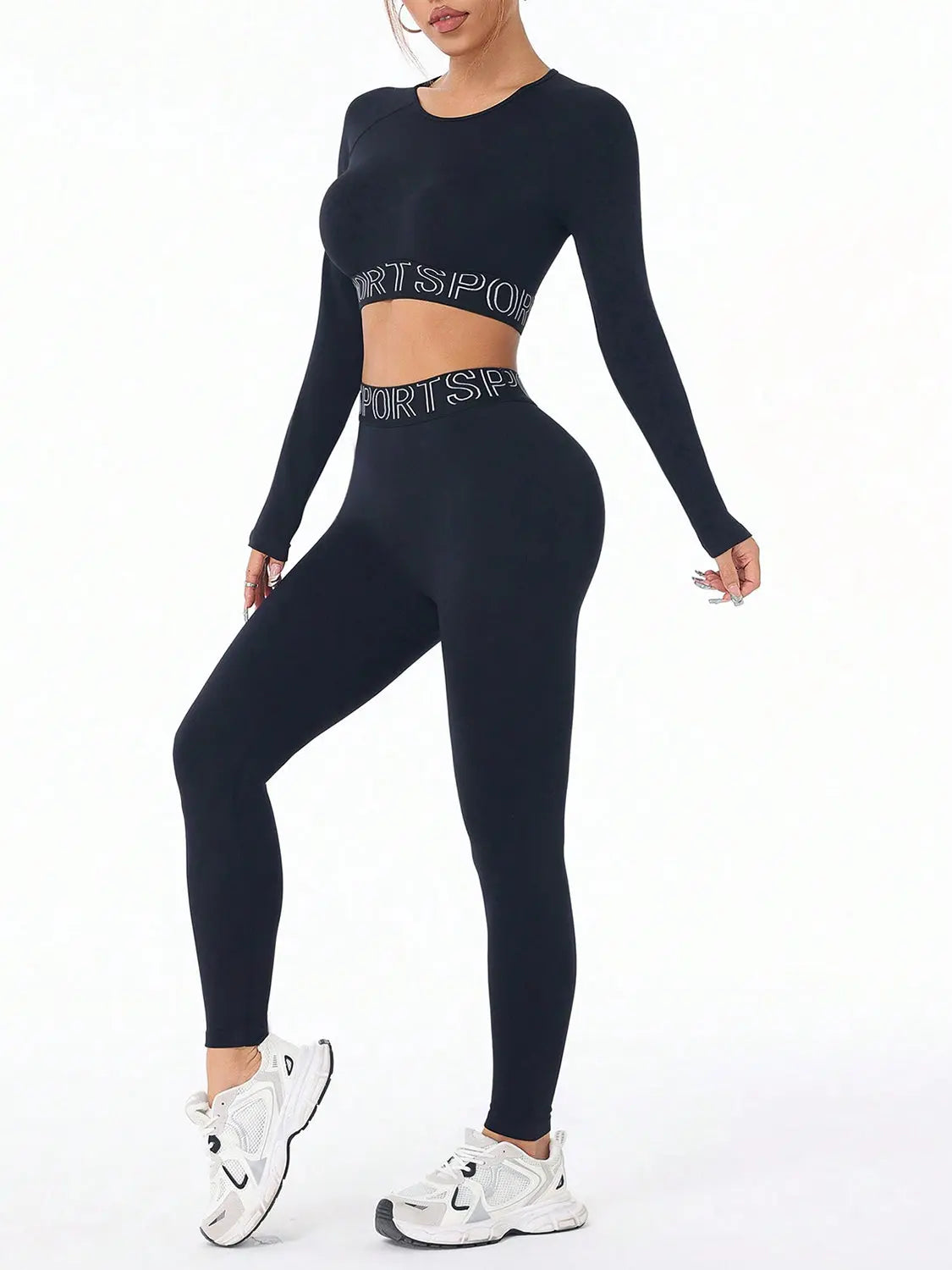 Letter Print Round Neck Long Sleeve Top and Leggings Active Set 