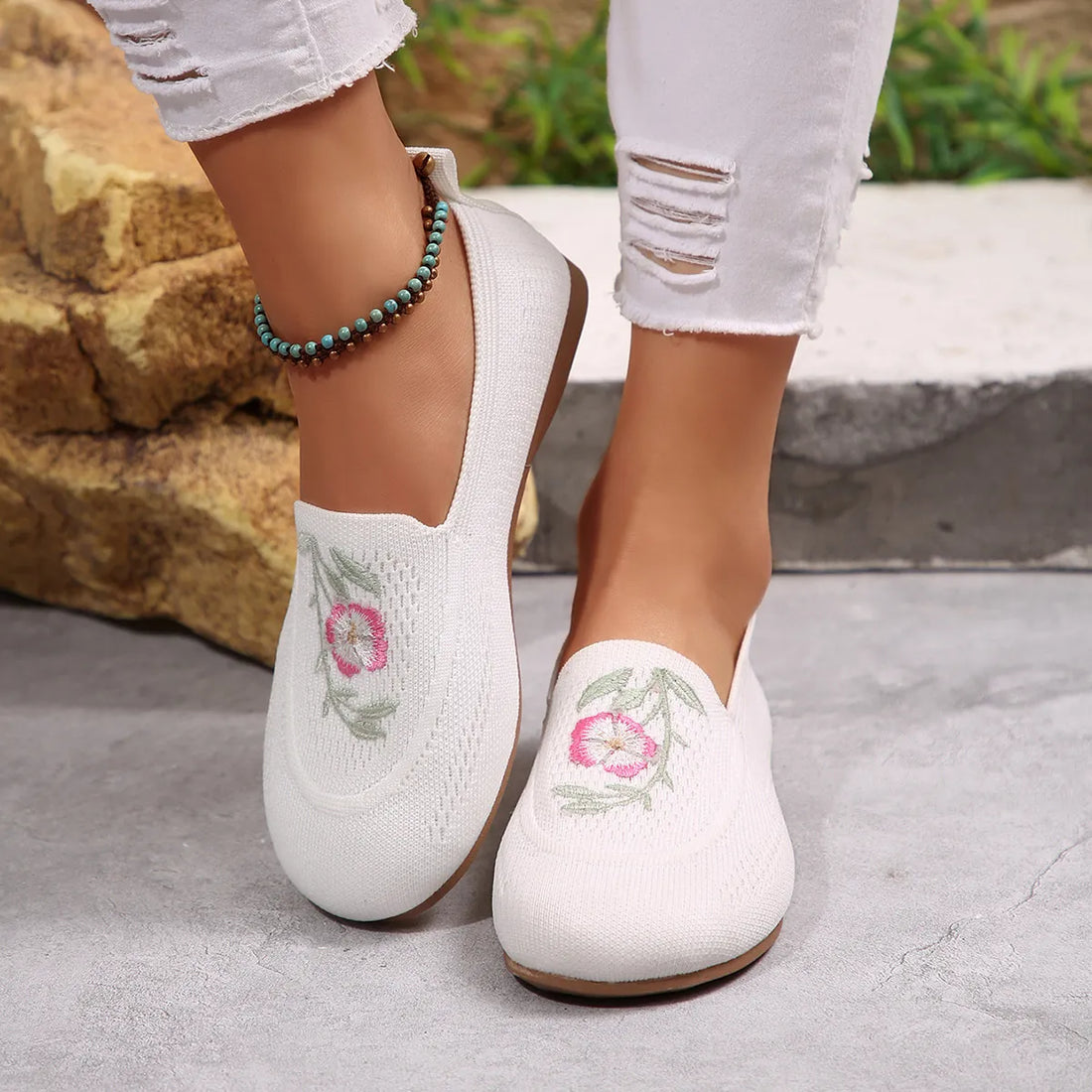 Embroidered Mesh Slip-Ons 