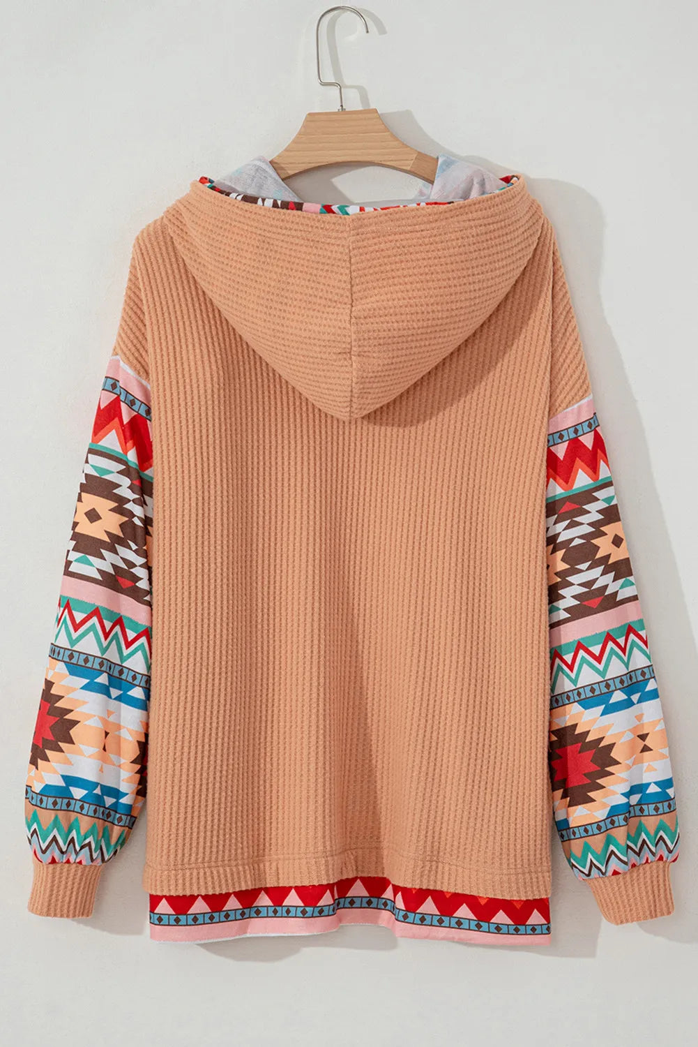 Plus Size Drawstring Geometric Long Sleeve Hoodie 