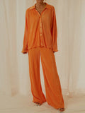 Collared Neck Long Sleeve Top and Pants Lounge Set Lingerie & Nightwear