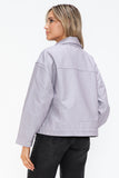 How Dare U Drawstring Hem PU Leather Zip Up Jacket 