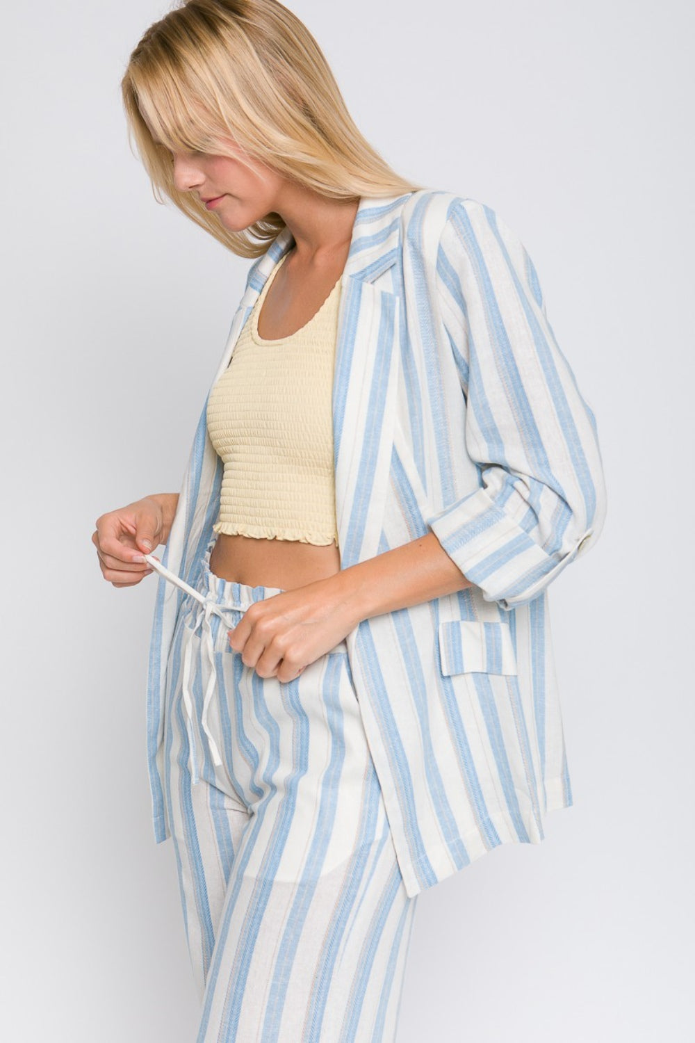 Love Tree Linen Woven Striped Blazer 