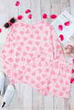 Heart Print Long Sleeve Top and Shorts Lounge Set Lingerie & Nightwear