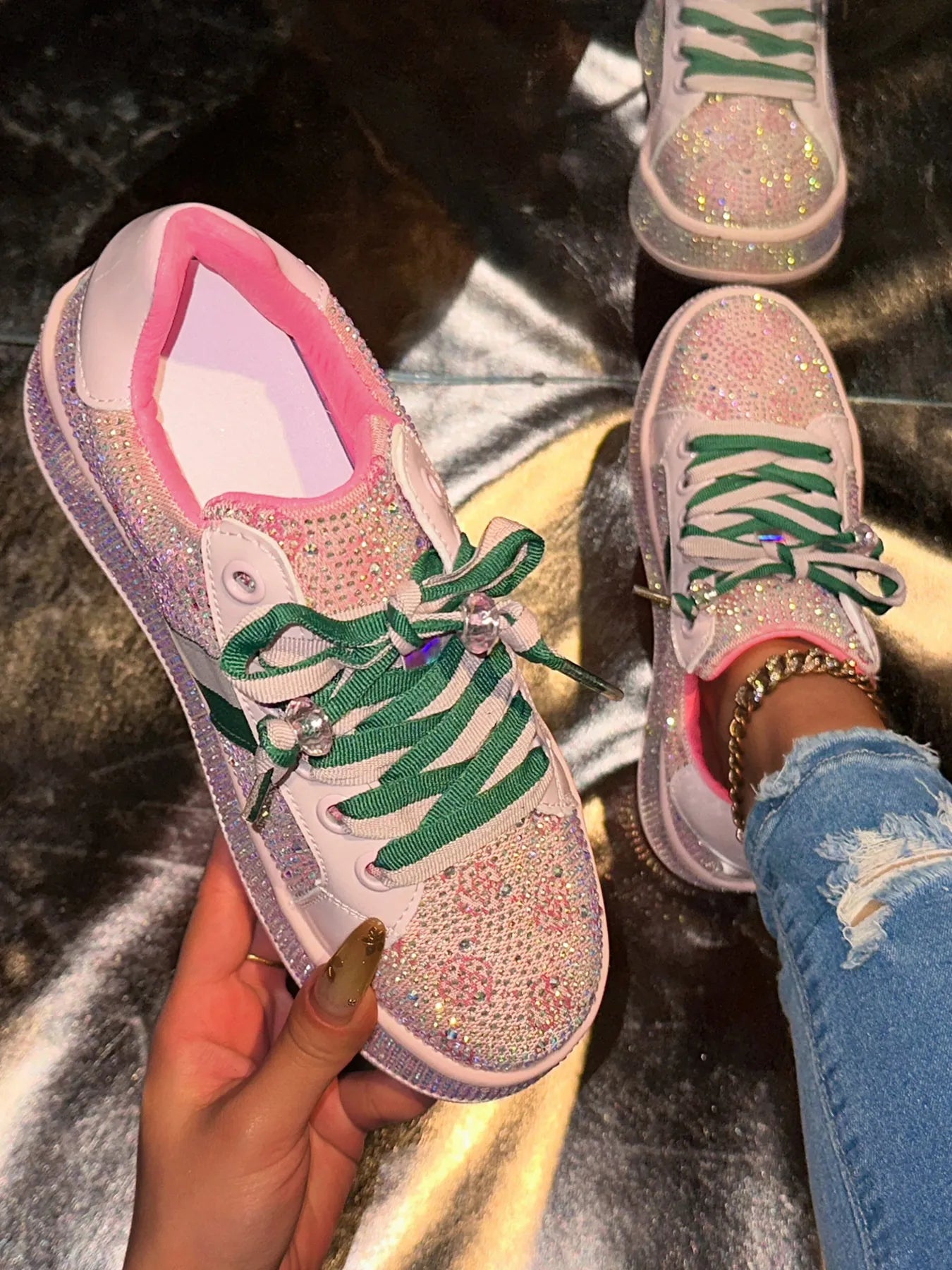 Rhinestone Round Toe Sneakers 