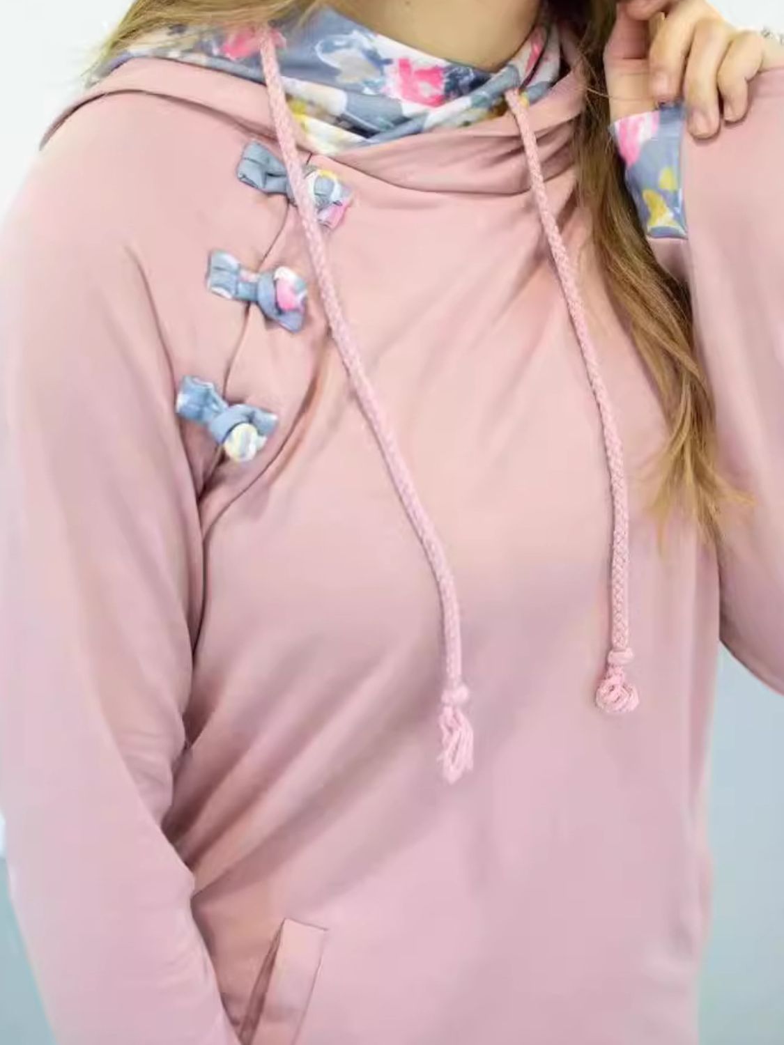 Full Size Drawstring Long Sleeve Printed Hoodie 