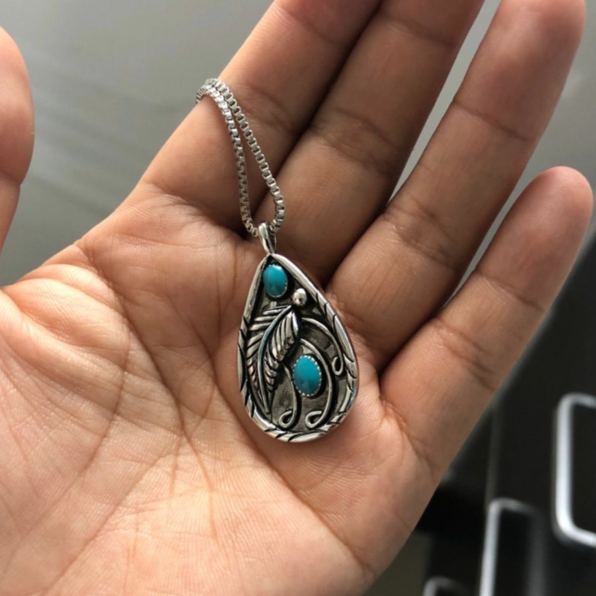 Alloy Artificial Turquoise Teardrop Pendant Necklace 