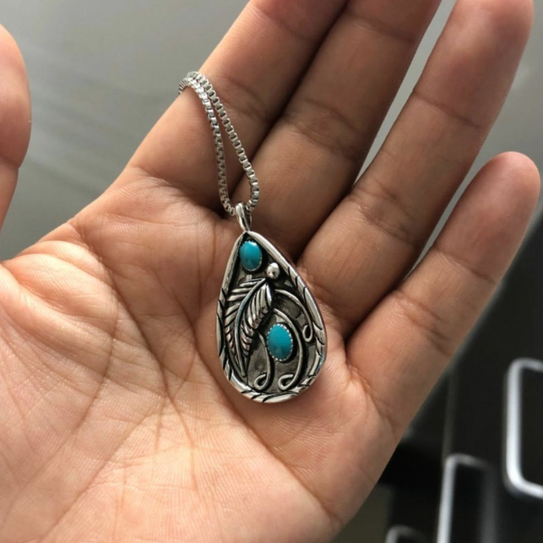 Alloy Artificial Turquoise Teardrop Pendant Necklace 