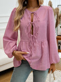 Devine Tied Striped Long Sleeve Blouse 