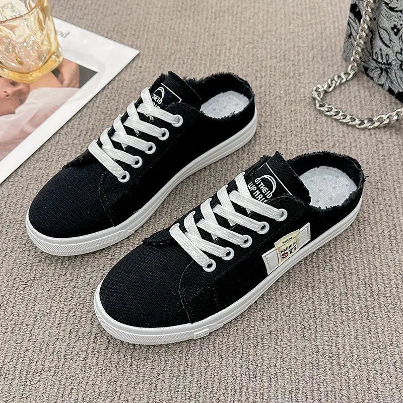 Frayed Hem Lace Up Canvas Sneakers 