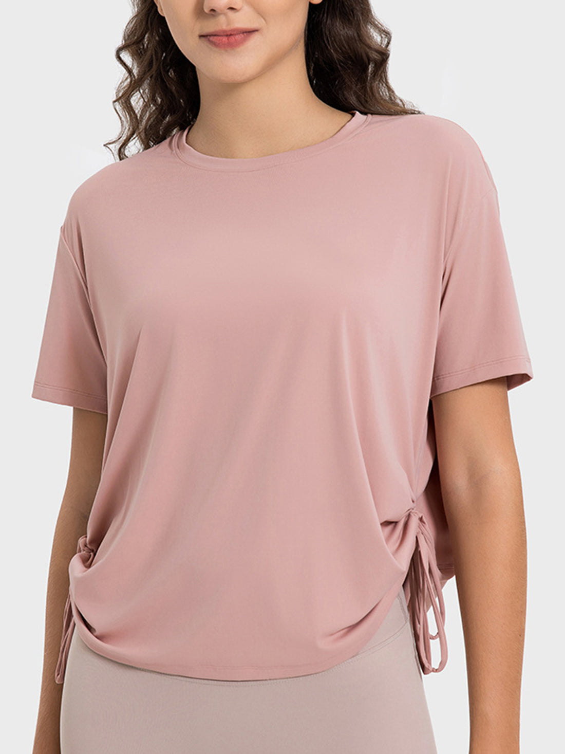 Millennia Drawstring Round Neck Short Sleeve Active T-Shirt 