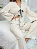 Contrast Trim Bow Tie Shirt and Pants Lounge Set Lingerie & Nightwear