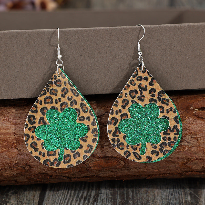 Leopard Hollowed Leather Teardrop Earrings 
