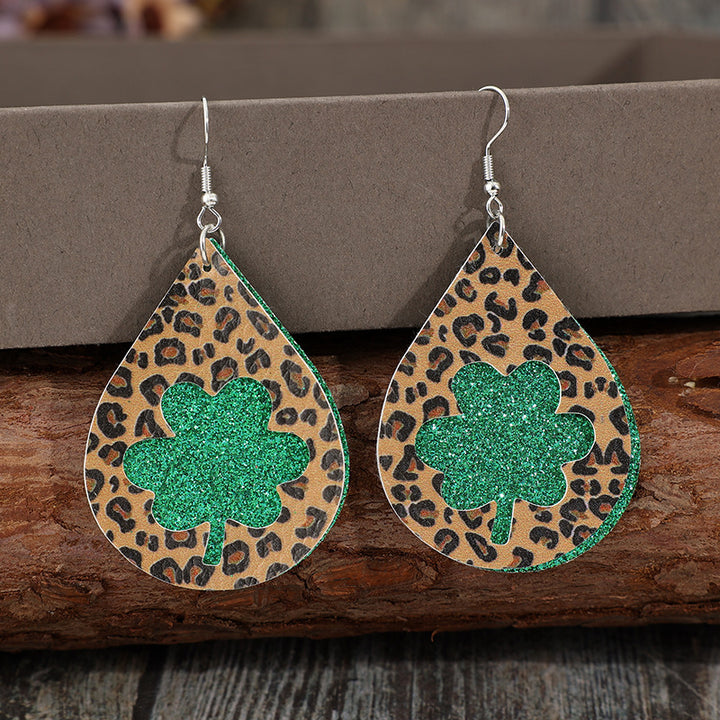 Leopard Hollowed Leather Teardrop Earrings 