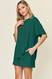Double Take Basic style Round Neck Solid Set 