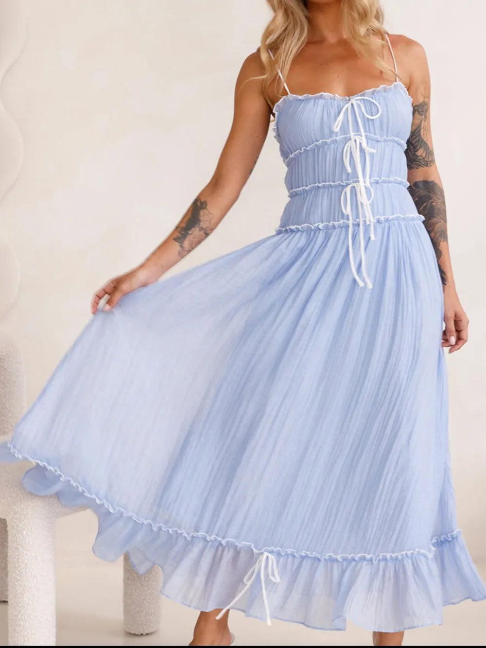 Devine Frill Ruffled Hem Midi Cami Dress 