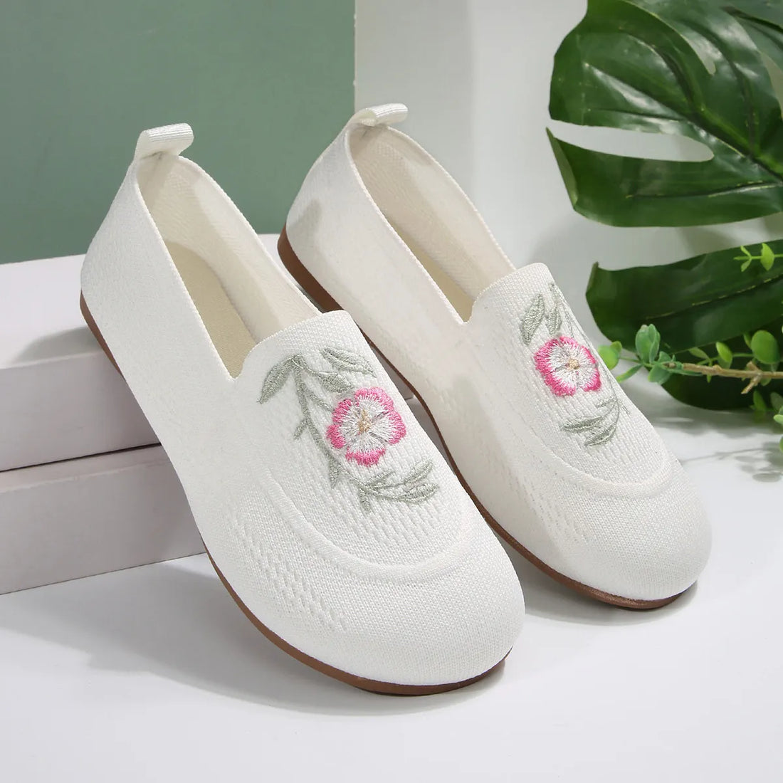 Embroidered Mesh Slip-Ons 