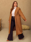 Plus Size Tied Long Sleeve Hooded Coat with Pockets 