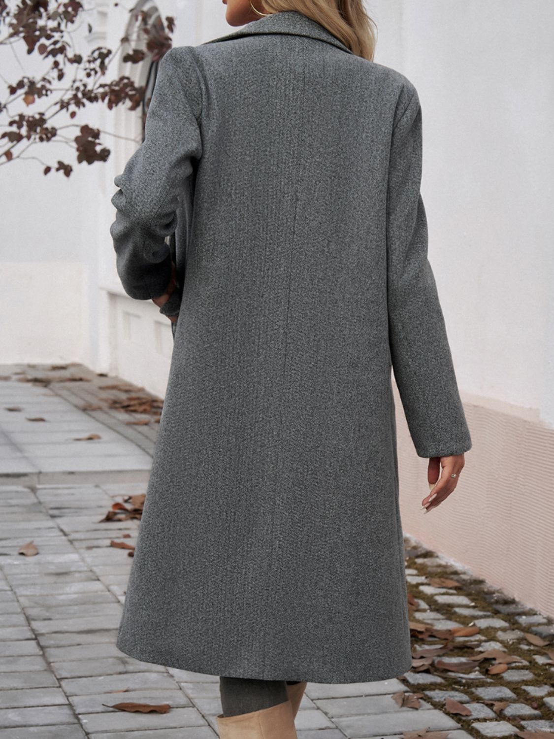 Devine Pocketed Collared Neck Long Sleeve Coat 