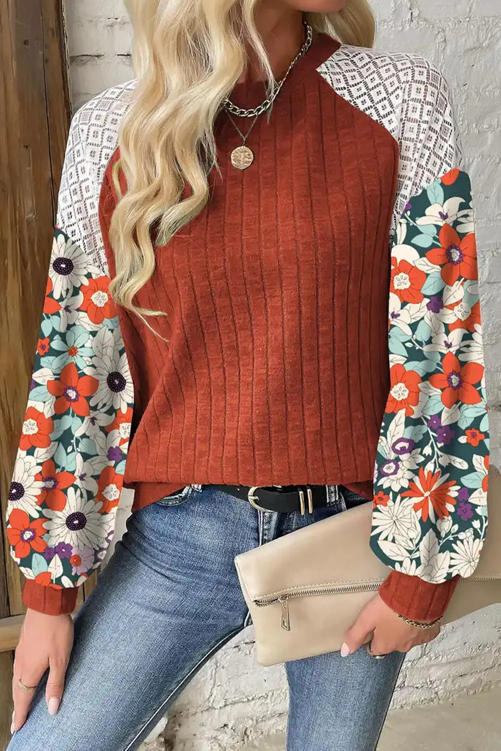 Printed Round Neck Long Sleeve Top 