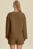 Double Take Full Size Texture Round Neck Long Sleeve Top and Shorts Set 