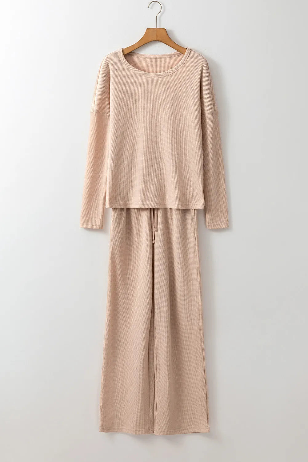 Round Neck Long Sleeve Top and Drawstring Pants Lounge Set Lingerie & Nightwear